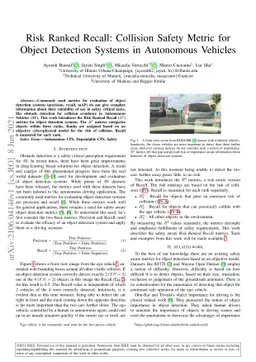 Risk Ranked Recall: Collision Safety Metric for Object Detection Systems
  in Autonomous Vehicles