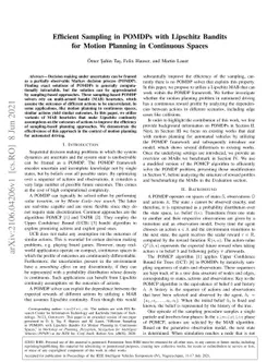 Efficient Sampling in POMDPs with Lipschitz Bandits for Motion Planning
  in Continuous Spaces