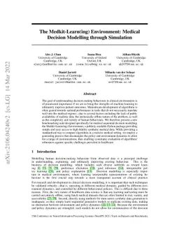 The Medkit-Learn(ing) Environment: Medical Decision Modelling through
  Simulation
