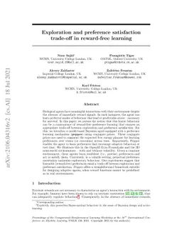 Exploration and preference satisfaction trade-off in reward-free
  learning