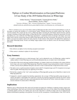 Tiplines to Combat Misinformation on Encrypted Platforms: A Case Study
  of the 2019 Indian Election on WhatsApp