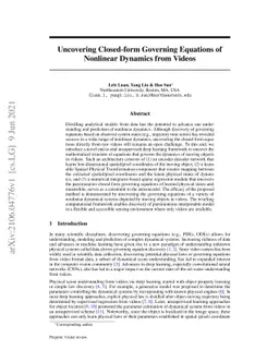 Uncovering Closed-form Governing Equations of Nonlinear Dynamics from
  Videos