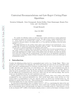 Contextual Recommendations and Low-Regret Cutting-Plane Algorithms