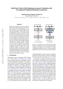 RealTranS: End-to-End Simultaneous Speech Translation with Convolutional
  Weighted-Shrinking Transformer