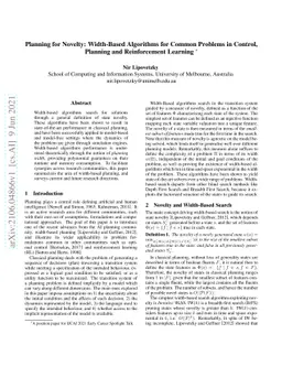 Planning for Novelty: Width-Based Algorithms for Common Problems in
  Control, Planning and Reinforcement Learning
