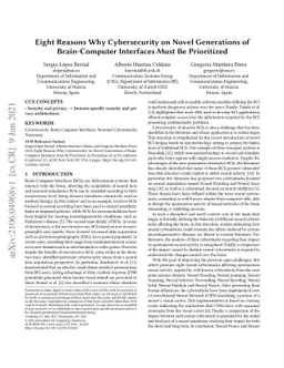 Eight Reasons Why Cybersecurity on Novel Generations of Brain-Computer
  Interfaces Must Be Prioritized