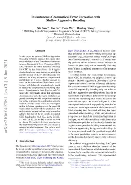 Instantaneous Grammatical Error Correction with Shallow Aggressive
  Decoding