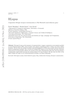 RLupus: Cooperation through emergent communication in The Werewolf
  social deduction game