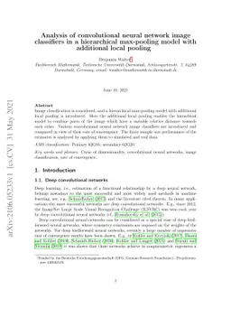 Analysis of convolutional neural network image classifiers in a
  hierarchical max-pooling model with additional local pooling