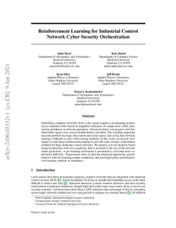 Reinforcement Learning for Industrial Control Network Cyber Security
  Orchestration