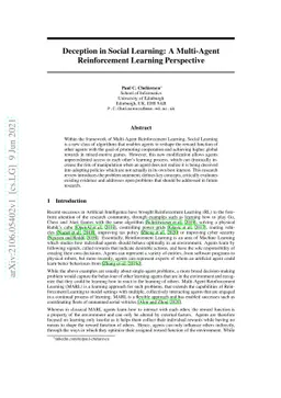 Deception in Social Learning: A Multi-Agent Reinforcement Learning
  Perspective