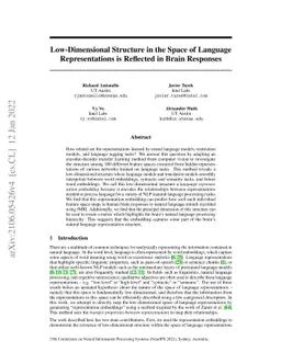 Low-Dimensional Structure in the Space of Language Representations is Reflected in Brain Responses