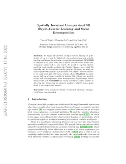 Spatially Invariant Unsupervised 3D Object-Centric Learning and Scene
  Decomposition