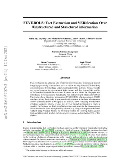 FEVEROUS: Fact Extraction and VERification Over Unstructured and
  Structured information