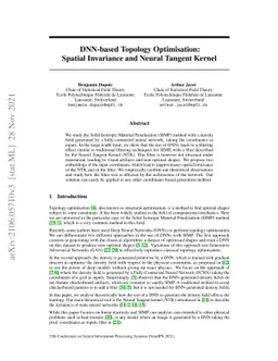 DNN-Based Topology Optimisation: Spatial Invariance and Neural Tangent
  Kernel