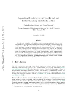 Separation Results between Fixed-Kernel and Feature-Learning Probability
  Metrics