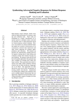 Synthesizing Adversarial Negative Responses for Robust Response Ranking
  and Evaluation