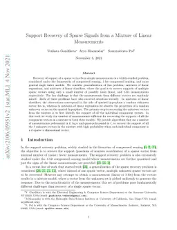 Support Recovery of Sparse Signals from a Mixture of Linear Measurements