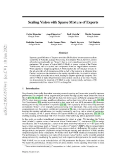 Scaling Vision with Sparse Mixture of Experts