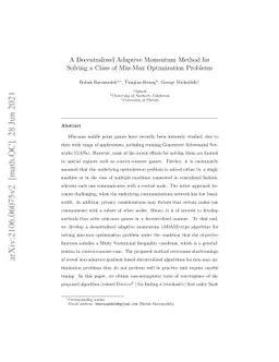 A Decentralized Adaptive Momentum Method for Solving a Class of Min-Max
  Optimization Problems