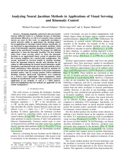 Analyzing Neural Jacobian Methods in Applications of Visual Servoing and
  Kinematic Control