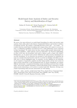 Model-based Joint Analysis of Safety and Security: Survey and
  Identification of Gaps