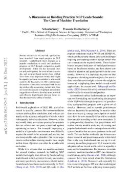 A Discussion on Building Practical NLP Leaderboards: The Case of Machine
  Translation