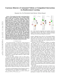 Courteous Behavior of Automated Vehicles at Unsignalized Intersections
  via Reinforcement Learning