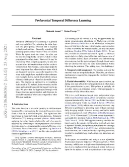 Preferential Temporal Difference Learning