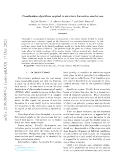 Classification algorithms applied to structure formation simulations