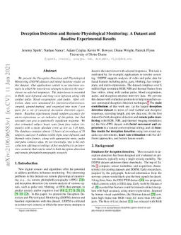 Deception Detection and Remote Physiological Monitoring: A Dataset and
  Baseline Experimental Results