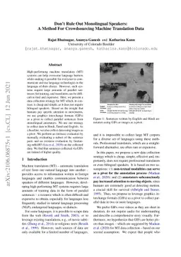 Don't Rule Out Monolingual Speakers: A Method For Crowdsourcing Machine
  Translation Data