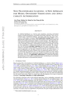 Non-Transferable Learning: A New Approach for Model Ownership
  Verification and Applicability Authorization