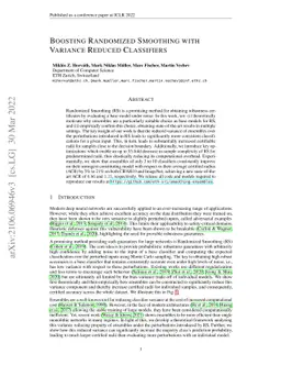 Boosting Randomized Smoothing with Variance Reduced Classifiers