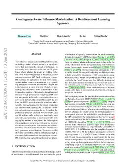 Contingency-Aware Influence Maximization: A Reinforcement Learning
  Approach