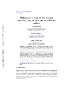 Optimal detection of the feature matching map in presence of noise and
  outliers