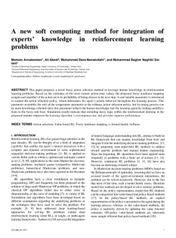 A new soft computing method for integration of expert's knowledge in
  reinforcement learn-ing problems