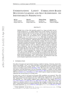 Understanding Latent Correlation-Based Multiview Learning and
  Self-Supervision: An Identifiability Perspective