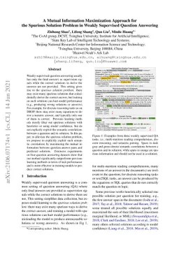 A Mutual Information Maximization Approach for the Spurious Solution
  Problem in Weakly Supervised Question Answering