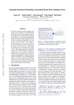 Automatic Document Sketching: Generating Drafts from Analogous Texts