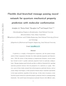 Flexible dual-branched message passing neural network for quantum
  mechanical property prediction with molecular conformation