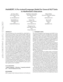 MathBERT: A Pre-trained Language Model for General NLP Tasks in
  Mathematics Education