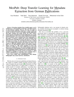 MexPub: Deep Transfer Learning for Metadata Extraction from German
  Publications