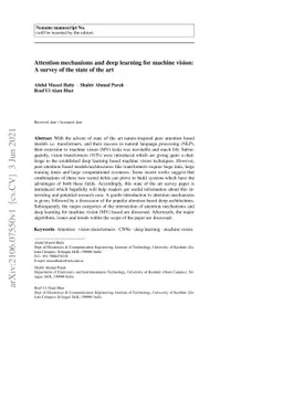 Attention mechanisms and deep learning for machine vision: A survey of
  the state of the art