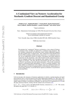 A Continuized View on Nesterov Acceleration for Stochastic Gradient
  Descent and Randomized Gossip