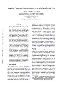 Improving Paraphrase Detection with the Adversarial Paraphrasing Task