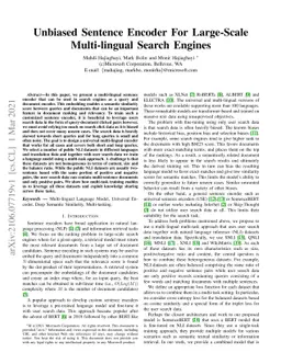 Unbiased Sentence Encoder For Large-Scale Multi-lingual Search Engines