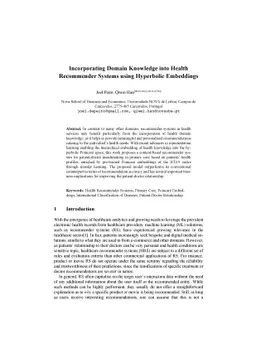 Incorporating Domain Knowledge into Health Recommender Systems using
  Hyperbolic Embeddings