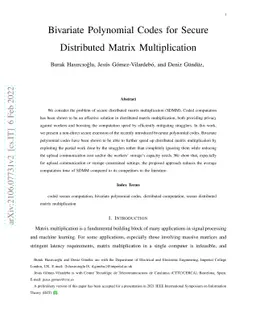 Bivariate Polynomial Codes for Secure Distributed Matrix Multiplication