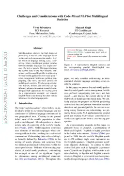 Challenges and Considerations with Code-Mixed NLP for Multilingual
  Societies